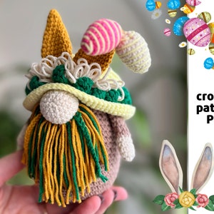 Easter Bunny Gnome Crochet Pattern PDF | Amigurumi Gnome with Bunny Ears and Eggs | Spring Holiday Crochet Decor