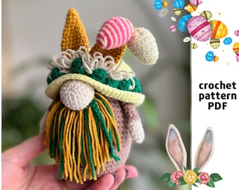 Easter bunny ears gnome pattern PDF Easter bunny pattern Easter eggs crochet decor Easter amigurumi pattern