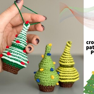 Small Christmas Trees Ornaments pattern PDF Mini hanging ornament pattern Miniature christmas tree Amigurumi Standing Christmas Tree