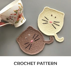 Crochet cat coasters pattern PDF Funny cats coasters Drink animal coaster pattern Fat cat cup coaster Table home decor Amigurumi cat pattern