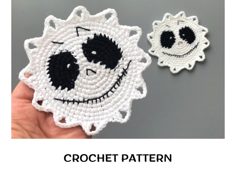 Crochet Skeleton Coaster pattern PDF Eyes coaster Halloween crochet patterns Creepy crochet Halloween table decor image 3