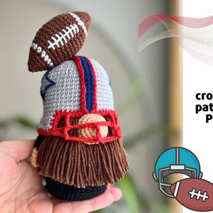 Crochet American football gnome pattern PDF Amigurumi rugby player gnome American football crochet ball pattern Crochet rugby pattern Sport