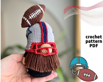 Crochet American football gnome pattern PDF Amigurumi rugby player gnome American football crochet ball pattern Crochet rugby pattern Sport