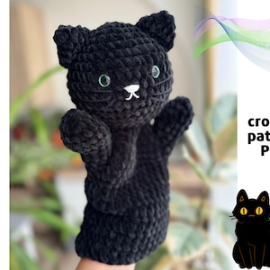 Crochet Black Cat Hand Puppet Pattern PDF | Halloween Crochet Cat | Amigurumi Black Cat | Crochet Halloween Toy | Crochet Farm Cat Pattern