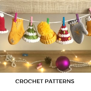 Christmas Trees Ornaments bundle crochet patterns PDF Mini crochet ornaments Hanging decoration for Christmas Tree pattern Bells Stocking