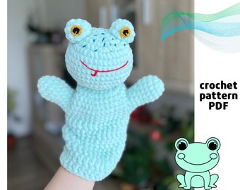 Crochet Frog hand puppet PDF Easy crochet patterns for puppet show Frog amigurumi hand puppet Crochet animals patterns Green frogs