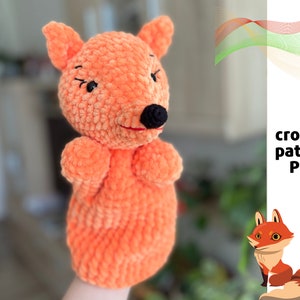 Modello di uncinetto per burattino a mano volpe PDF / Modello di volpe amigurumi / Modello di uncinetto per giocattolo volpe / Volpe all'uncinetto per bambini / Volpe di peluche fatta a mano