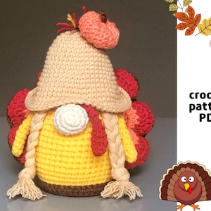 Crochet Turkey Gnome pattern PDF Fall Gnome   crochet pattern Thanksgiving Day Pattern Amigurumi Turkey gift diy Pumpkin pattern