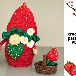 Strawberry Gnome crochet pattern PDF Amigurumi strawberry pattern Crochet Fruit Gnome Pattern Summer Berry pattern Spring gnomes Flowers