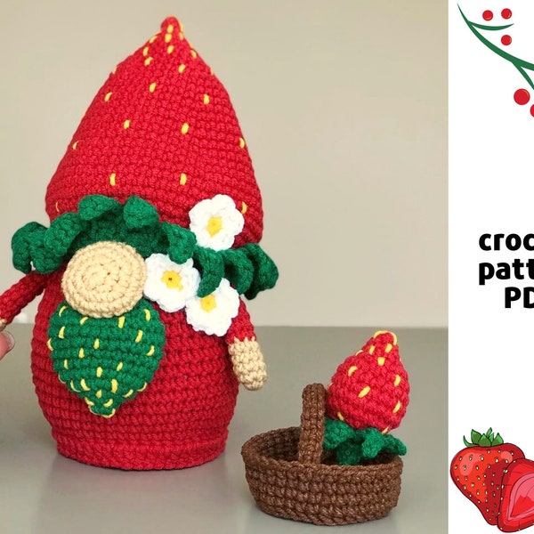 Aardbeienkabouter haakpatroon PDF Amigurumi aardbeipatroon Gehaakt fruitkabouterpatroon Zomerbessenpatroon Lentekabouters Bloemen