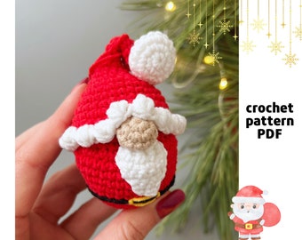 Crochet keychain Santa pattern PDF Santa Christmas Tree ornament pattern Christmas keychain ring Amigurumi keychain pattern Little Santa