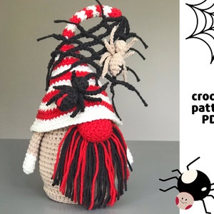 Spiders Gnome with spider web crochet pattern PDF Halloween Amigurumi Pattern Spider doll pattern Halloween Gnome horror