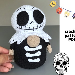 Crochet Skeleton Gnome pattern PDF Halloween crochet patterns Amigurumi skeleton Skull gnome Spooky Christmas crochet patterns