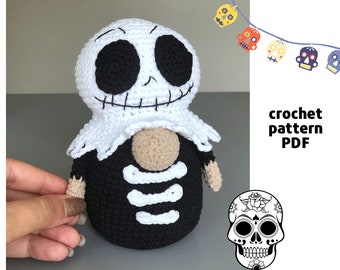 Crochet Skeleton Gnome pattern PDF Halloween crochet patterns Amigurumi skeleton Skull gnome Spooky Christmas crochet patterns