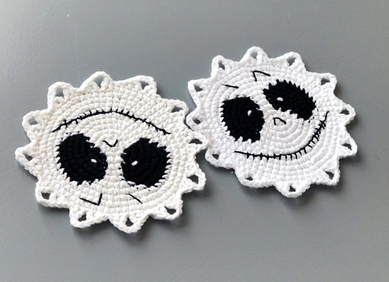 Crochet Skeleton Coaster pattern PDF Eyes coaster Halloween crochet patterns Creepy crochet Halloween table decor image 8