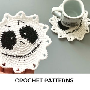 Crochet Skeleton Coaster pattern PDF Eyes coaster Halloween crochet patterns Creepy crochet Halloween table decor image 1