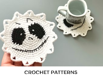 Crochet Skeleton Coaster pattern PDF Eyes coaster Halloween crochet patterns Creepy crochet Halloween  table decor