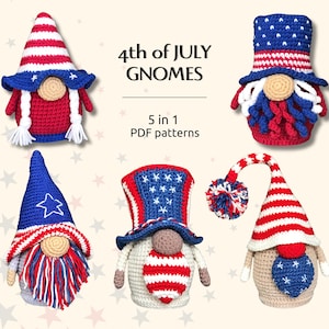 USA Patriotic Gnomes Bundle | 5-in-1 Patterns PDF | 4th of July Crochet Pattern | Home Decor | USA Flag Gnomes Patterns