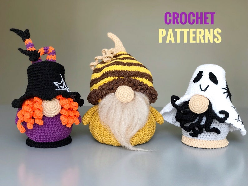 Halloween crochet gnomes patterns set Halloween amigurumi patterns Pumpkin Gnome pattern Gnome Witches Legs Pattern Gnost Gnome Pattern image 2
