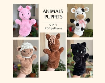 Farm Animals Hand Puppets Patterns PDF | Farm crochet patterns | Amigurumi Animal Puppet Patterns | Crochet Toys Patterns Bundle