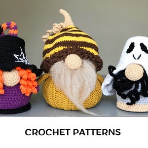 Halloween crochet gnomes patterns set Halloween amigurumi patterns Pumpkin Gnome pattern Gnome Witches Legs Pattern Gnost Gnome Pattern image 1