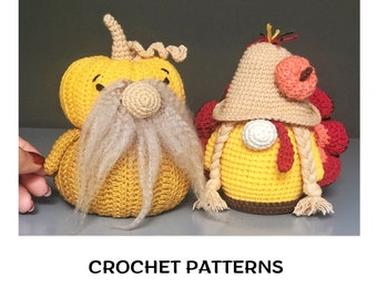 Bundle Turkey Gnome pattern & Pumpkin Gnome Pattern PDF Crochet Fall Gnomes patterns Thanksgiving Day Patterns