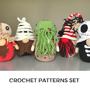 Crochet Halloween gnomes Amigurumi bundle patterns PDF Sam Crochet Skeleton gnome pattern Mummy Gnome Spider Gnome Cthulhu Amigurumi Pattern