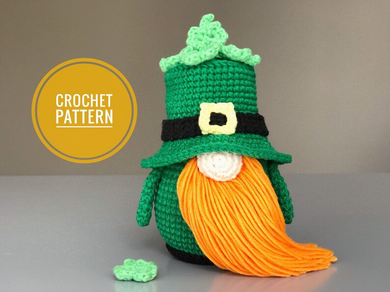 St. Patrick's day Gnome pattern PDF Crochet Leprechaun pattern Leprechaun amigurumi Shamrock ornament pattern image 2