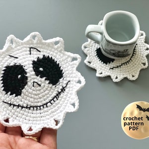 Crochet Skeleton Coaster pattern PDF Eyes coaster Halloween crochet patterns Creepy crochet Halloween table decor image 2