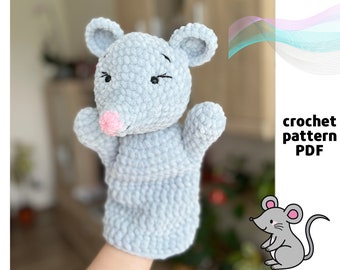 Crochet Mouse hand puppet pattern PDF Amigurumi hand puppets Easy crochet toys for puppet show Crochet animals patterns Mouse amigurumi toy