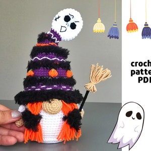 Crochet ghost Spooky pattern PDF Halloween Witch Gnome Amigurumi Pattern Crochet witch pattern Crochet halloween decorations Witch broom