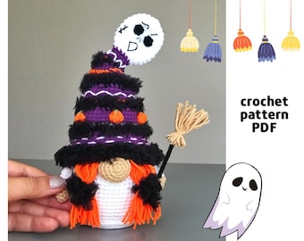 Crochet ghost Spooky pattern PDF Halloween Witch Gnome Amigurumi Pattern Crochet witch pattern Crochet halloween decorations Witch broom