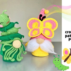 Crochet Butterfly and Caterpillar patterns Butterfly gnome pattern Crochet Summer Gnome Caterpillar Amigurumi Pattern Crochet Insect gnomes