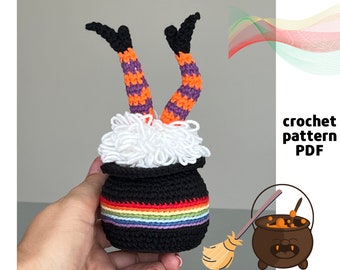 Halloween Witch Caldron with Witches Legs crochet pattern PDF Amigurumi Halloween Pattern Witch crochet decor