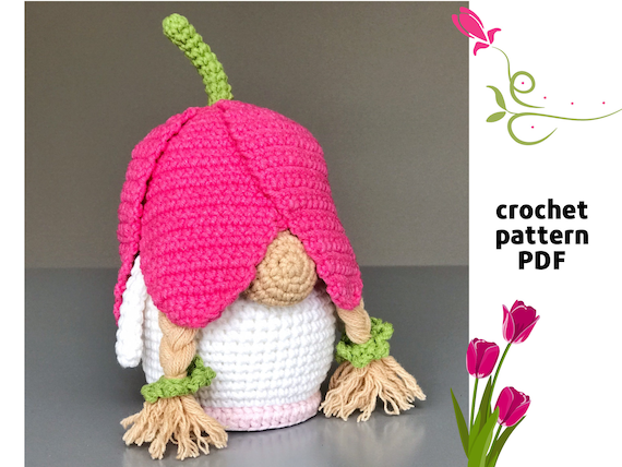 Crochet Tulip Gnome Pattern PDF Mother's day crochet pattern Gift from daughter Gnome Amigurumi pattern Flower Crochet Gnome Spring dwarf