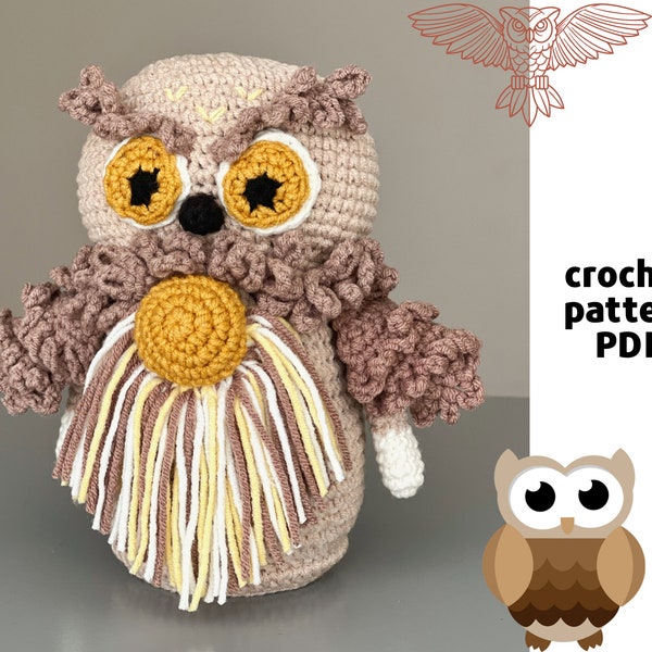 Crochet owl gnome pattern PDF Bird owl pattern Amigurumu owl crochet Plush owl Crochet bird pattern Owl home decor Owl eyes Gnome crochet