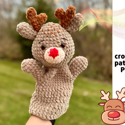 Crochet Reindeer Hand Puppet Pattern PDF | Christmas crochet pattern amigurumi | Santa Deer Amigurumi | Crochet Deer Pattern