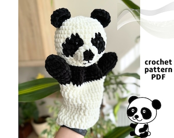 Panda hand puppet pattern PDF Crochet panda pattern Crochet toys for performance Panda amigurumi