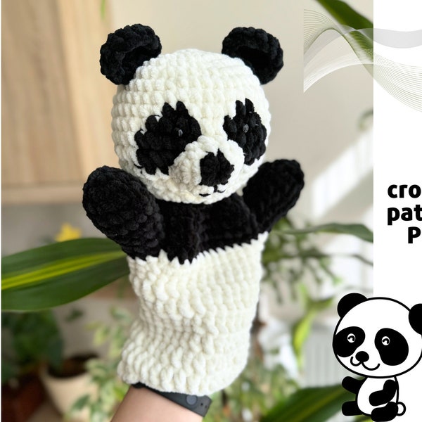 Panda hand puppet pattern PDF Crochet panda pattern Crochet toys for performance Panda amigurumi