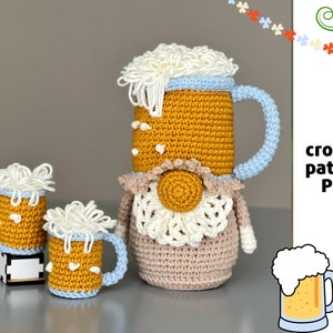 Crochet Beer Glass gnome pattern PDF St Patrick Day gnome Crochet beer mug pattern Father’s Day crochet Pub gnome amigurumi