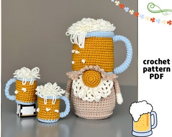 Crochet Beer Glass gnome pattern PDF St Patrick Day gnome Crochet beer mug pattern Father’s Day crochet Pub gnome amigurumi