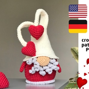 Crochet gnome pattern PDF Crochet gnome pattern Valentine's day gift Amigurumi gnome pattern Stuff gnome ornament pattern