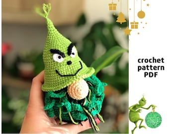 Christmas Green Gnome pattern PDF Crochet Christmas pattern Gnome amigurumi Green goblin Christmas thief patern