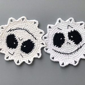 Crochet Skeleton Coaster pattern PDF Eyes coaster Halloween crochet patterns Creepy crochet Halloween table decor image 5