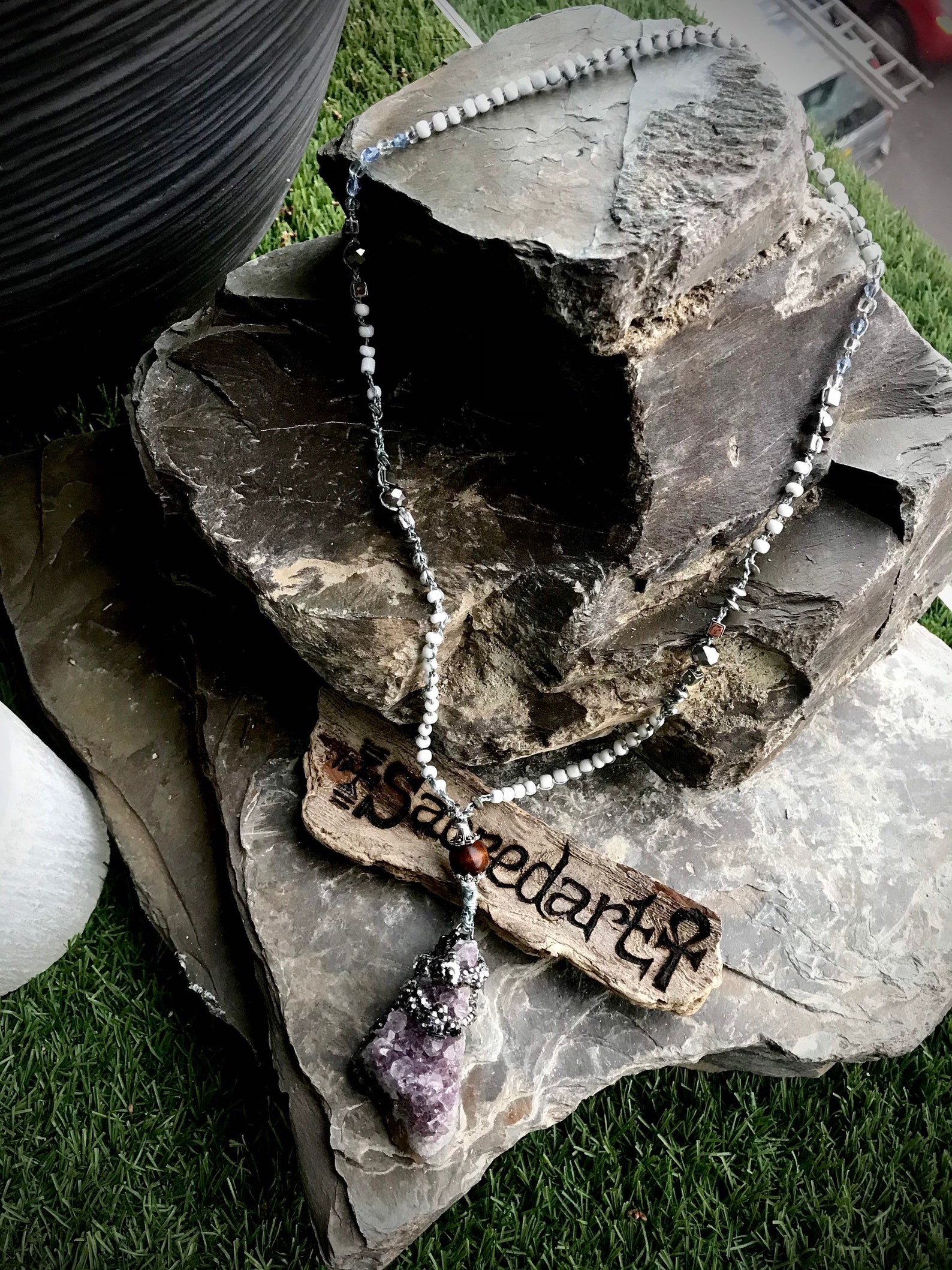 Stunning large amethyst protection charm necklace Etsy