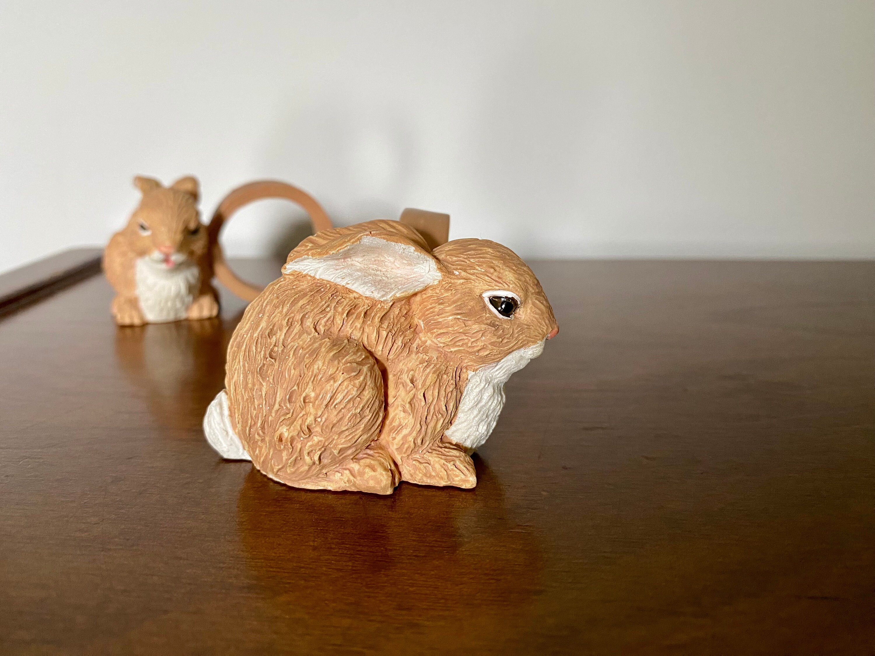 Pair of bunny napkin rings resin rabbit napkin holders Easter decorations bunny theme tea party decor