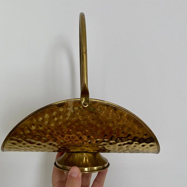 Vintage brass basket, miniature replica firewood holder, great for holding dried flowers, gold shelf decoration, vase alternative