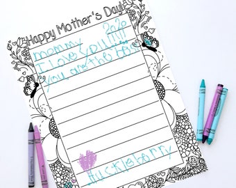 Instant Download, Printable Mother's Day Coloring Page, Mother's Day Card Stationary