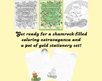 Irish Themed Printable Coloring Page, Leprichaun Coloring Sheet, Color Me Stationary, St. Patrick's Day Instant Digital Download