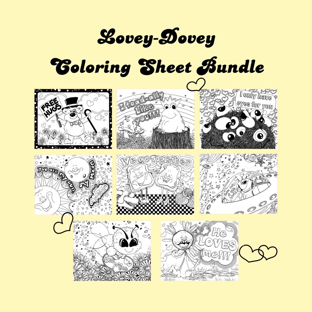 Set of 8 Love Themed Printable Coloring Sheets, Instant Download ...